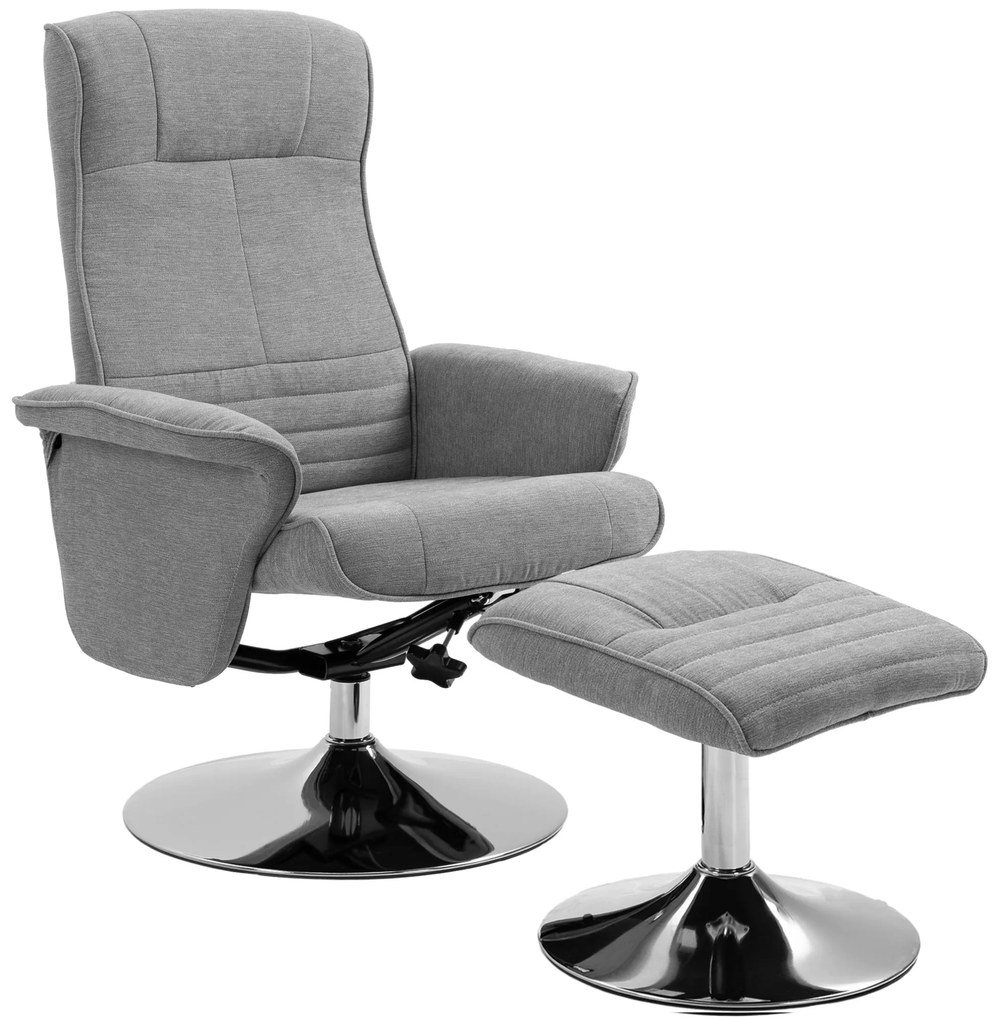 HOMCOM Fotoliu relax inclinabil 135° pivotant 360° cu rest de picior acoperire material textil gri | Aosom Romania