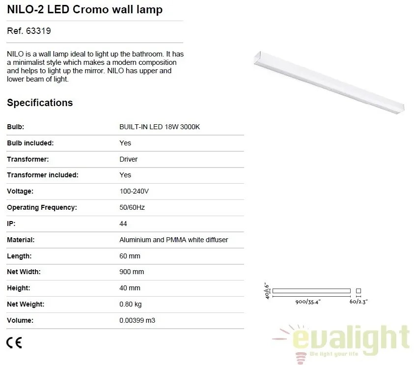 Aplica LED oglinda Baie IP44 stil modern minimalist NILO-2 crom 63319