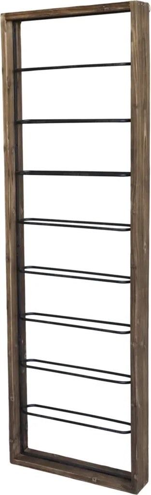 Etajeră de perete pentru vinuri din lemn reciclat și metal, natur, cu 8 suporturi pentru sticle, 145 x 45 x 10,5 cm, „Chablis”