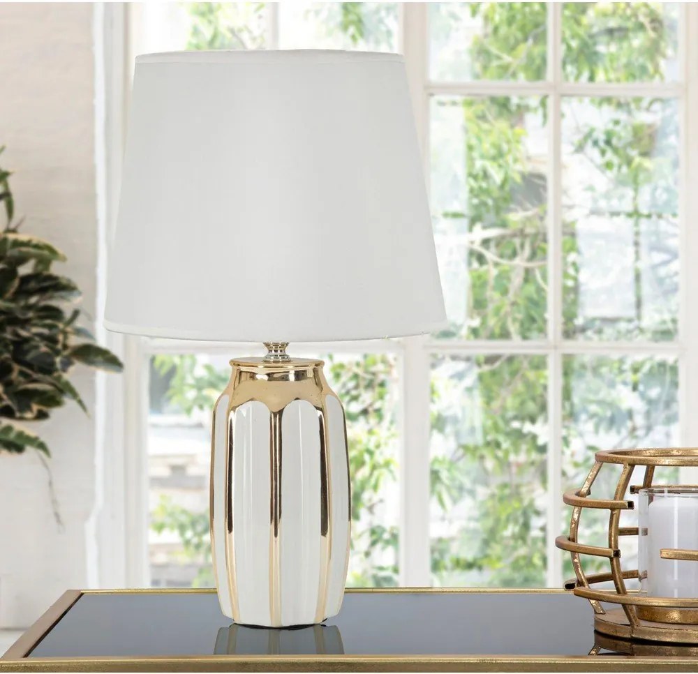 Veioză albă-aurie din ceramică cu abajur textil (înălțime 40,5 cm) Cassy – Mauro Ferretti