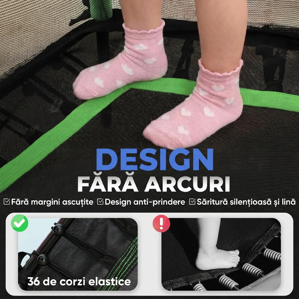 HOMCOM Trambulină Elastică pentru Copii 3-10 Ani cu Intrare cu Fermoar și Bare Căptușite, Ø163.5x190 cm, Verde | Aosom Romania