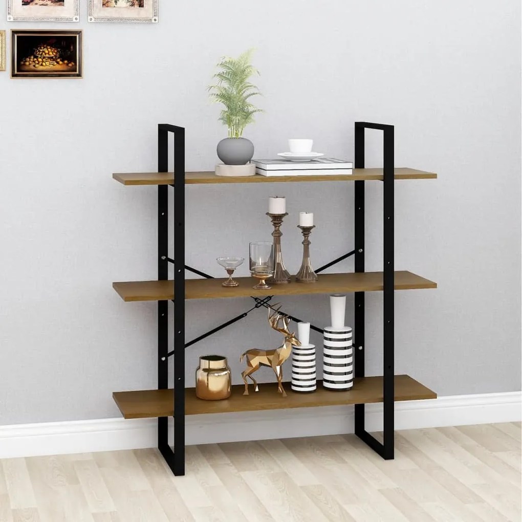 806555 vidaXL Bibliotecă cu 3 rafturi, maro, 100x30x105 cm, lemn masiv de pin