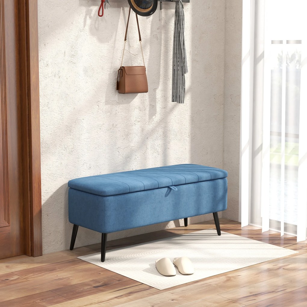 HOMCOM Bancă de depozitare 40", tapițată din material textil cu picioare din oțel pentru Living sau Dormitor, Albastru Închis | Aosom Romania