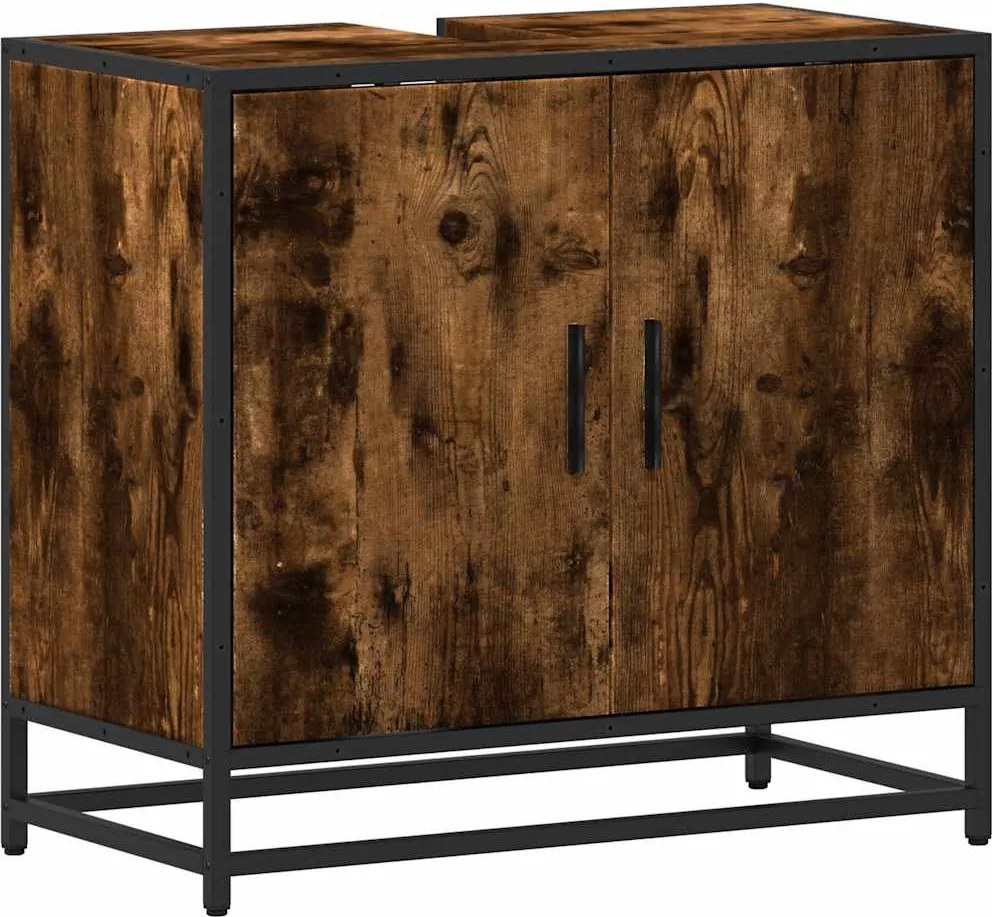 vidaXL Dulap pentru chiuvetă de baie stejar afumat 65x33x60 cm lemn