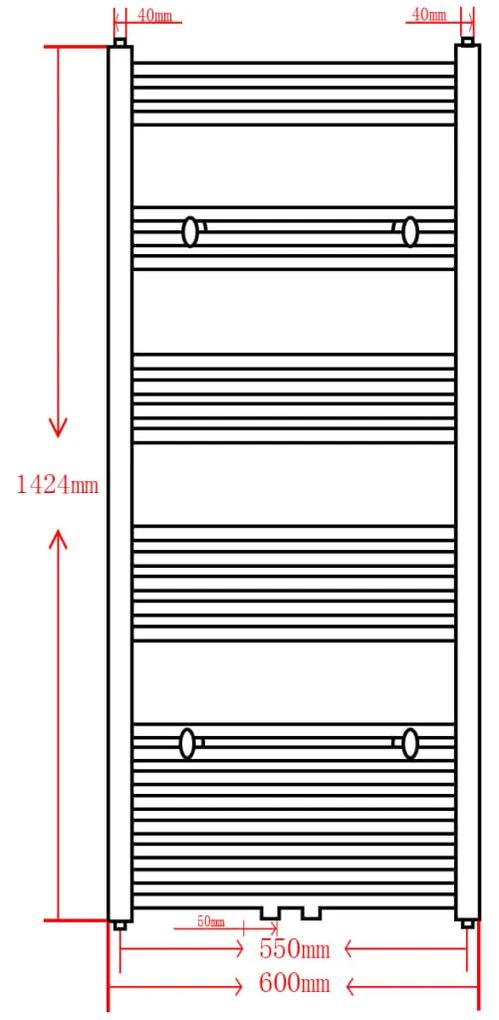 Radiator baie port-prosop incalzire centrala, curbat,negru,600x1424 mm 1, Negru, 600 x 1424 mm, Curbat