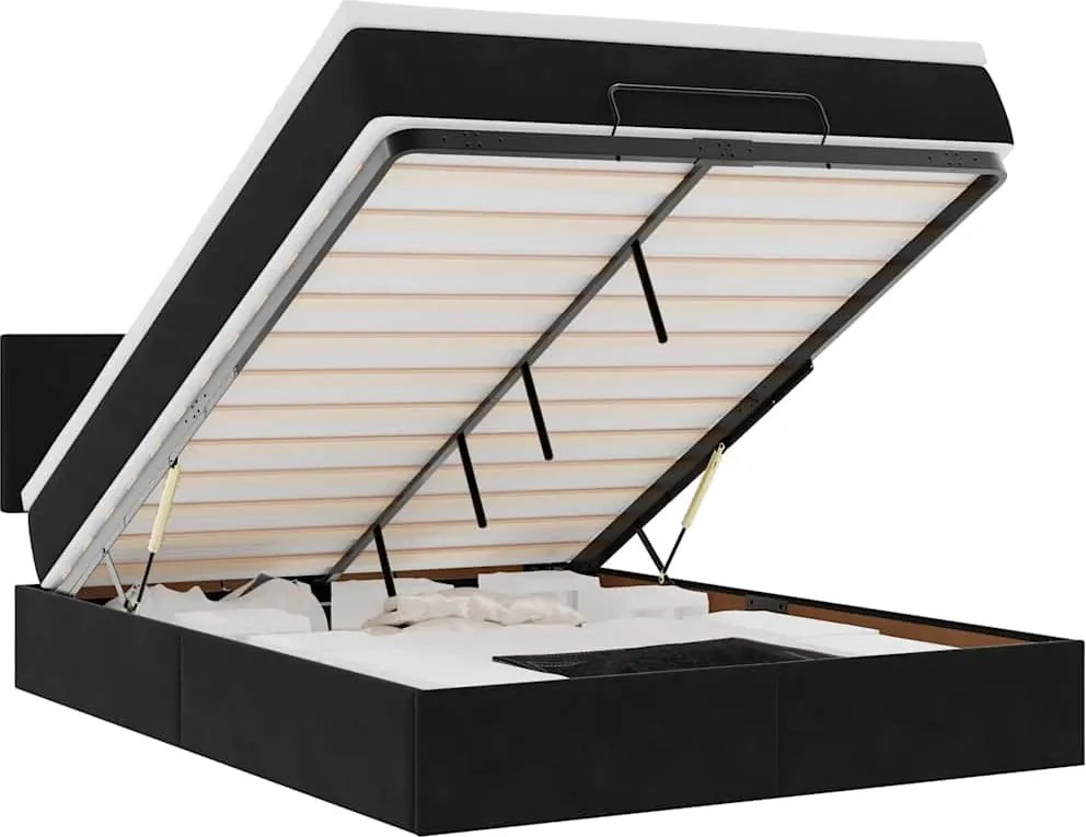 vidaXL Cadru de pat otoman cu saltea neagră 140x190cm catifea