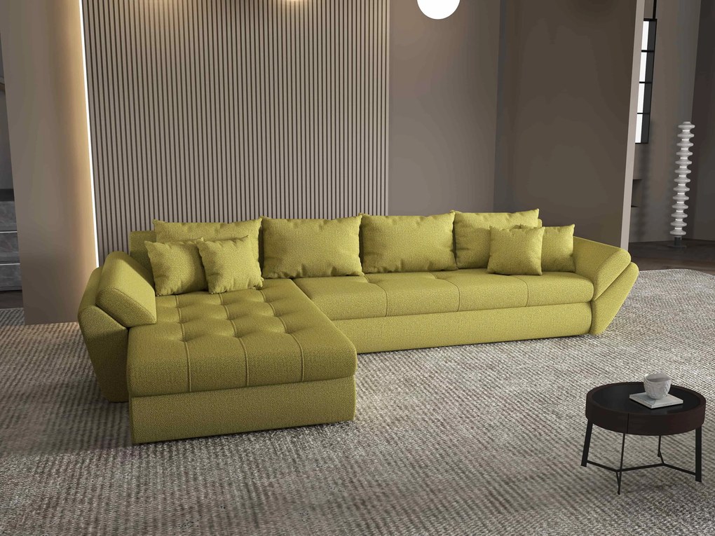 Colțar extensibil dumonde cu ladă de depozitare si sezut confortabil din spuma high-density, Loana XL Enjoy Verde 335x185 cm