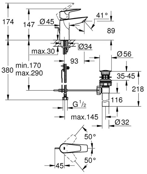 GROHE 32819001 - Baterie lavoar BAUEDGE 147 mm, crom lucios