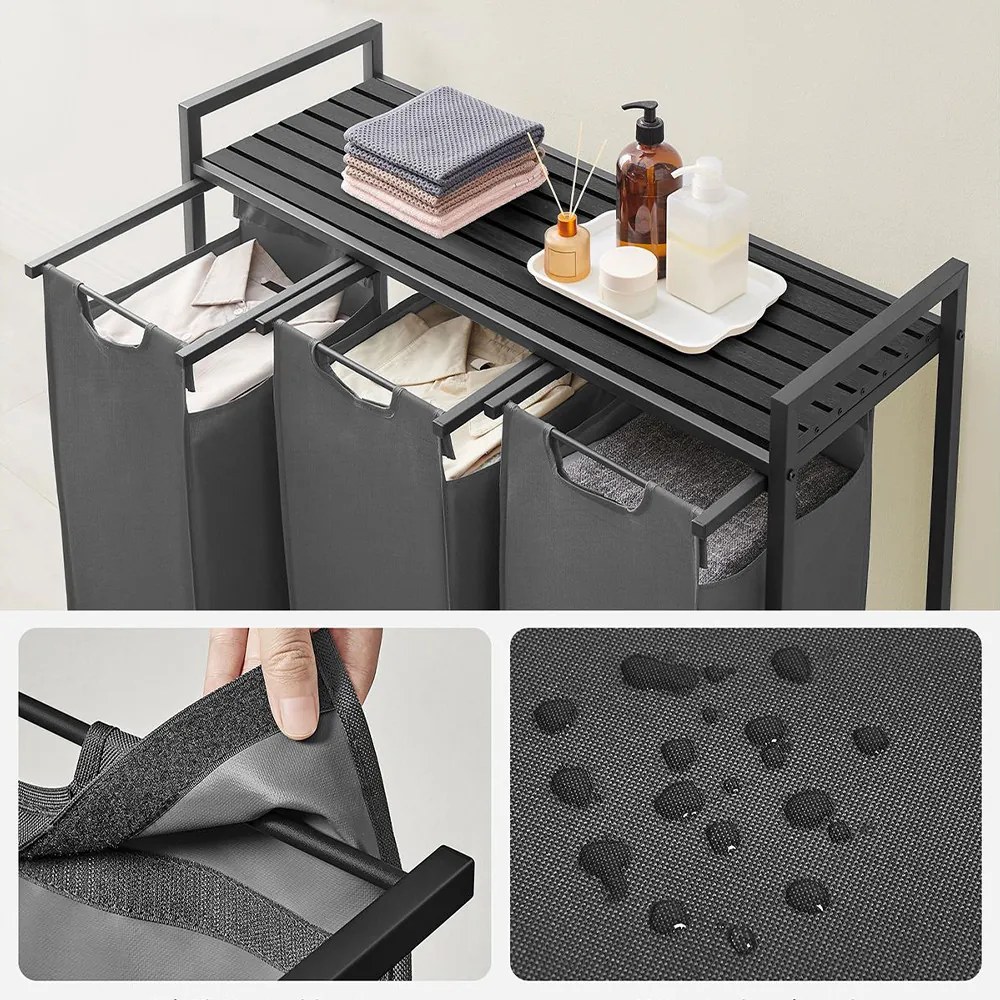 Coș de rufe cu 3 compartimente, gri închis