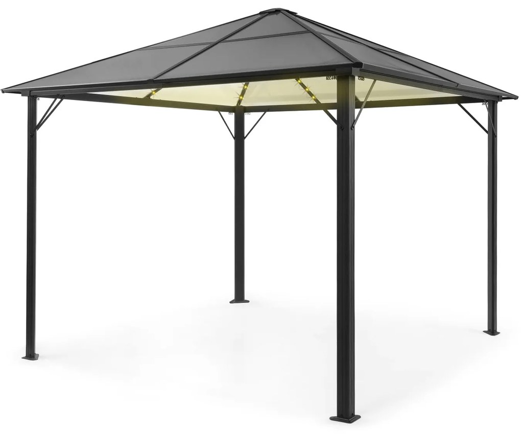 Pantheon Solid Sky Ambient Solar, pavilion cu acoperiș gri, 3 × 3 m, policarbonat, aluminiu, iluminat