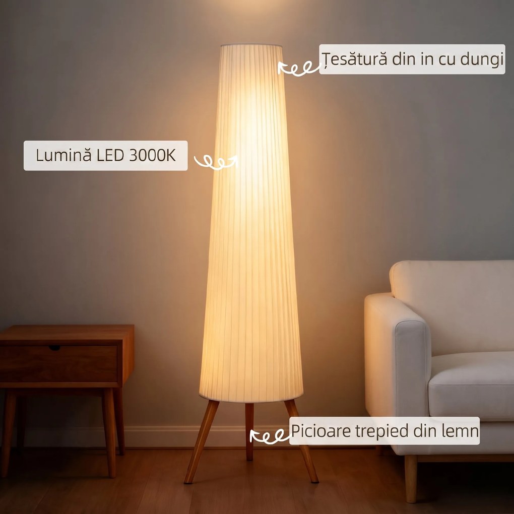 Lampă de podea HOMCOM cu trepied, întrerupător de picior și luminozitate reglabilă, 46x46x153 cm, albă | Aosom Romania