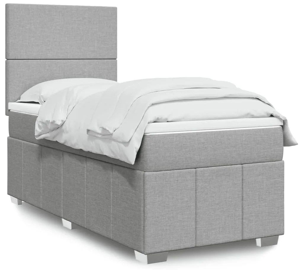 vidaXL Pat box spring cu saltea, gri deschis, 100x200 cm, textil