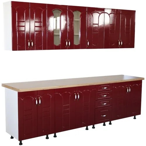 Bucatarie Zebra 260 cm din MDF Rosu Tulip cu blat termoizolant imitatie artar