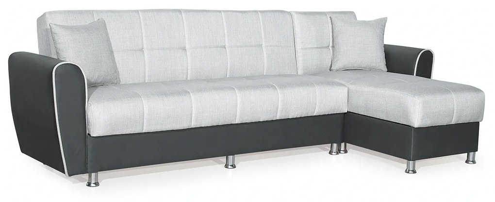 Coltar ANGELA extensibil, cu lada depozitare, colt interschimbabil, gri, 283x165x83 cm