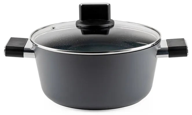 Cratiță Luigi Ferrero Regina FR-2440 24x11.5 cm, 4.3 l, Acoperire antiaderentă cu efect de marmură, Capac din sticlă cu gaură pentru abur, Negru