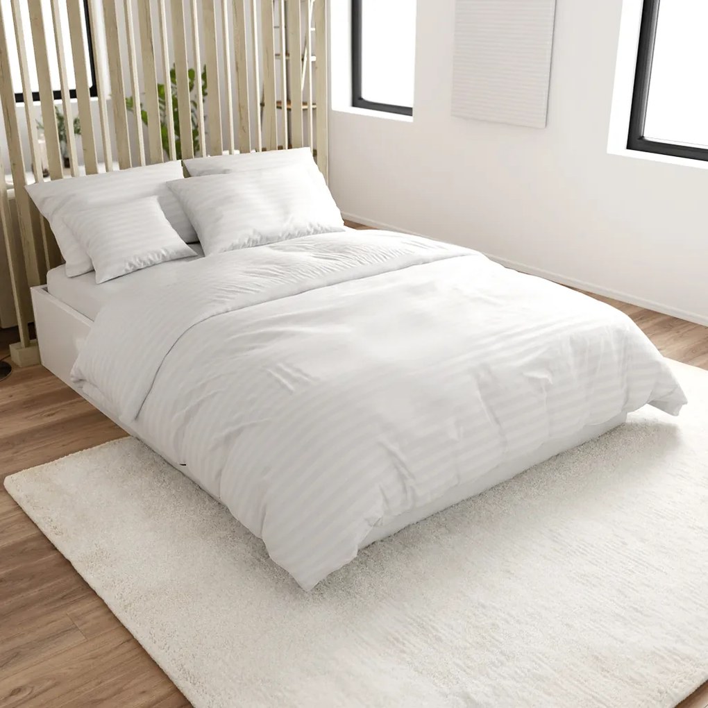 Lenjerie de pat din microfibra JASMINE alba - dunga 2 cm, buzunar hotelier Dimensiune lenjerie de pat: 70 x 90 cm | 140 x 220 cm