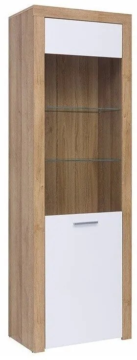 Mobilă pentru sufragerie Boston AK110 Alb lucios, Riviera stejar, Piese individuale, Cu comodă tv, Cu componente suplimentare, PAL laminat, 192x197x42cm