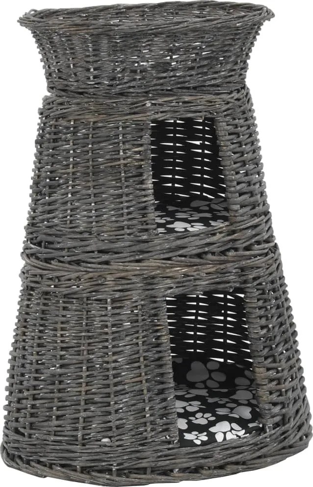 vidaXL Set coșuri pisici, perne, 3 piese, gri, 47x34x60 cm, răchită