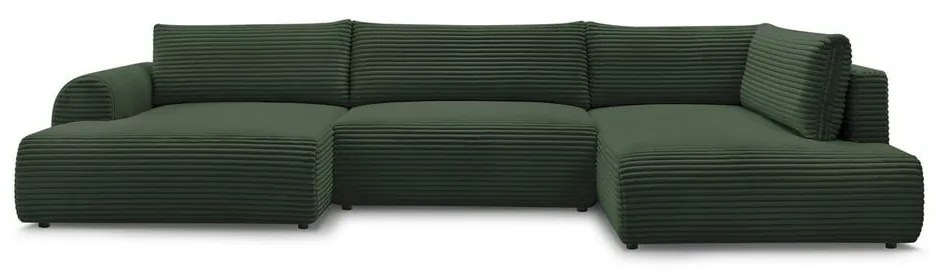 Colțar verde închis extensibil/cu spațiu de depozitare cu tapițerie din catifea reiată (cu colț pe partea dreaptă/în formă de "U") Lucien – Bobochic Paris