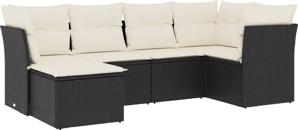 vidaXL Set mobilier de grădină cu perne, 6 piese, negru, poliratan