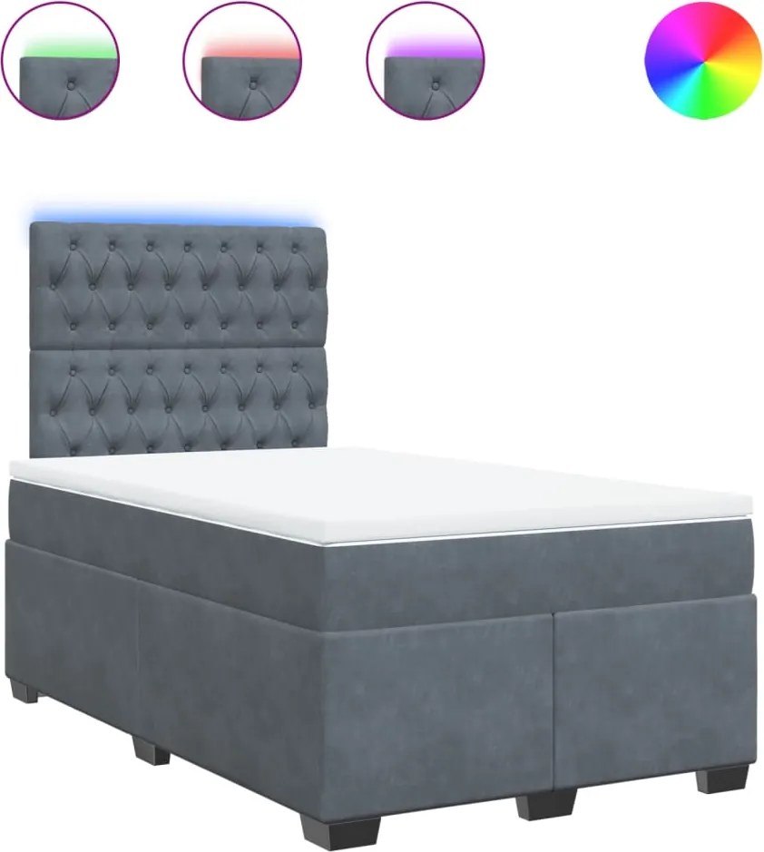 vidaXL Pat box spring cu saltea, gri închis, 120x190 cm, catifea