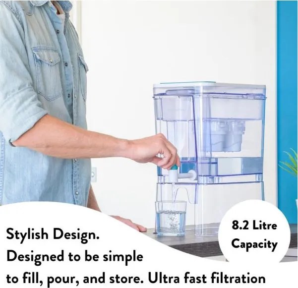 Dozator cu filtrare apa Aqua Optima Perfect Pour WD1003, 8,2 l, Filtrare in 5 etape, Fara BPA, Evolve+, Alb/Transparent