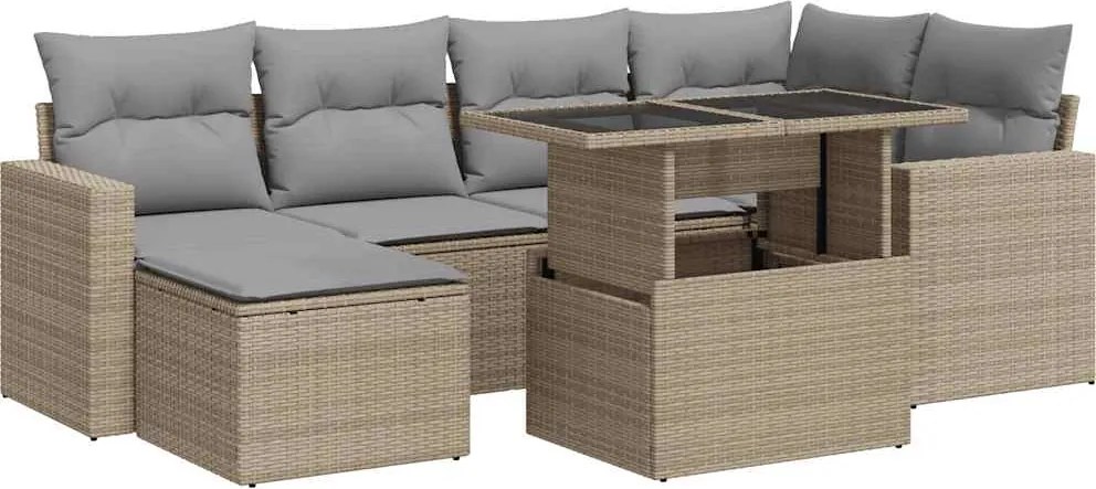 vidaXL Set canapele de grădină, 7 piese, cu perne, bej, poliratan