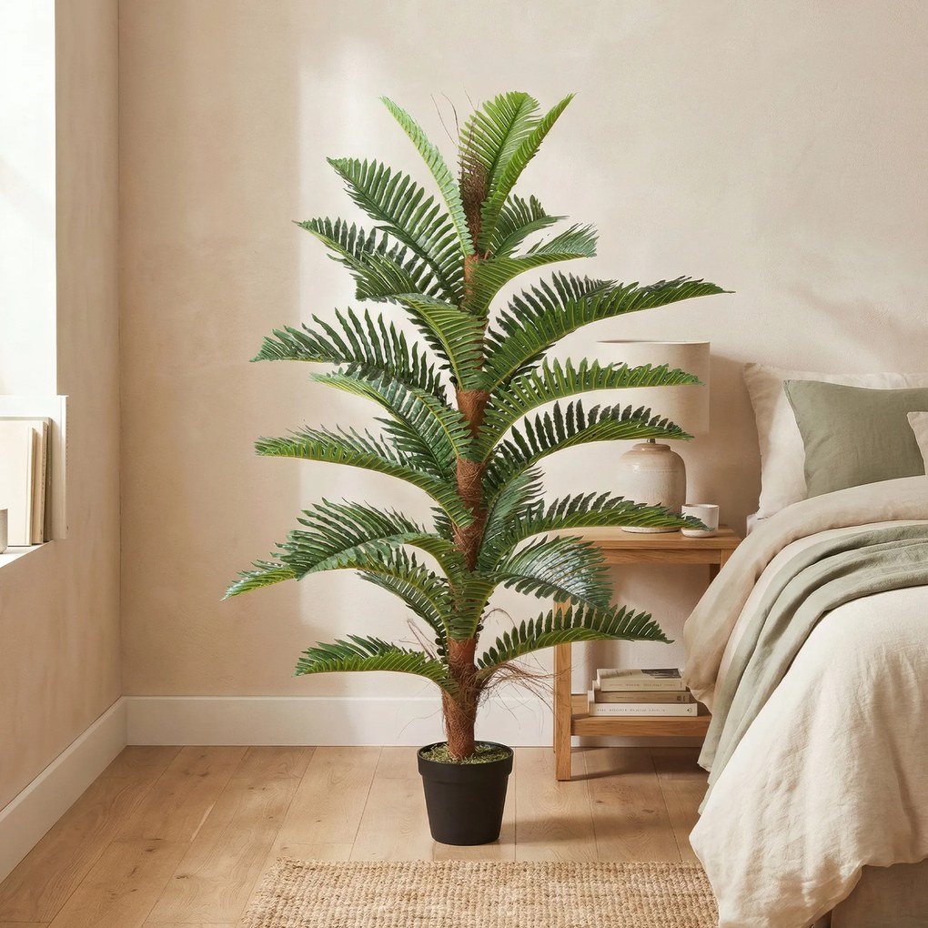 HOMCOM Palmier artificial 120 cm cu 24 frunze din PEVA, plantă decorativă cu ghiveci din plastic, verde | Aosom Romania