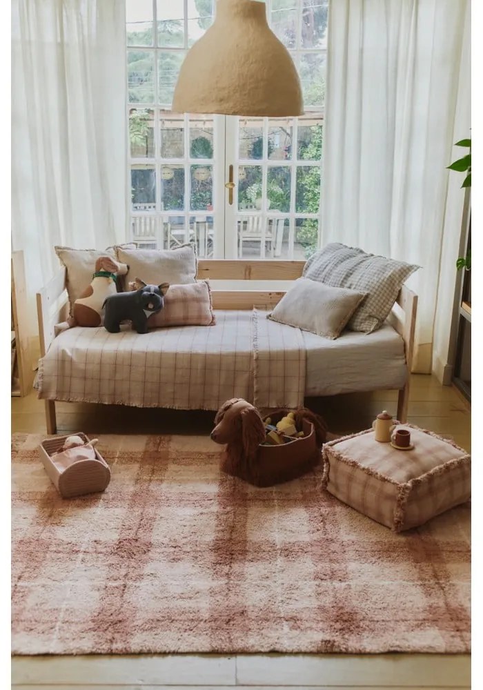 Covor roz deschis lavabil, țesut manual din bumbac 140x190 cm Tartan Rose – Lorena Canals