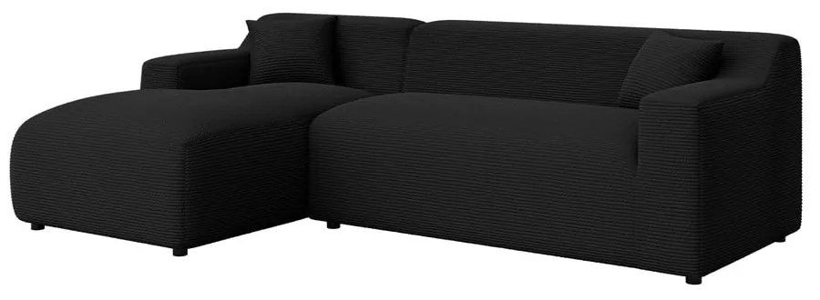 Colțar negru cu tapițerie din catifea reiată (cu colț pe partea stângă, cu șezlong) Martin – Ropez