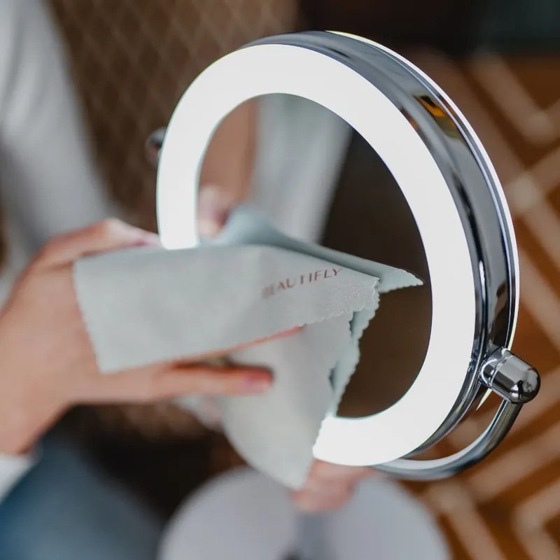 Oglinda cosmetica Beautifly Looking Glass Light, 14,5 cm, Marire 10x, USB-C, LED, Reglare la 360°, Argintiu