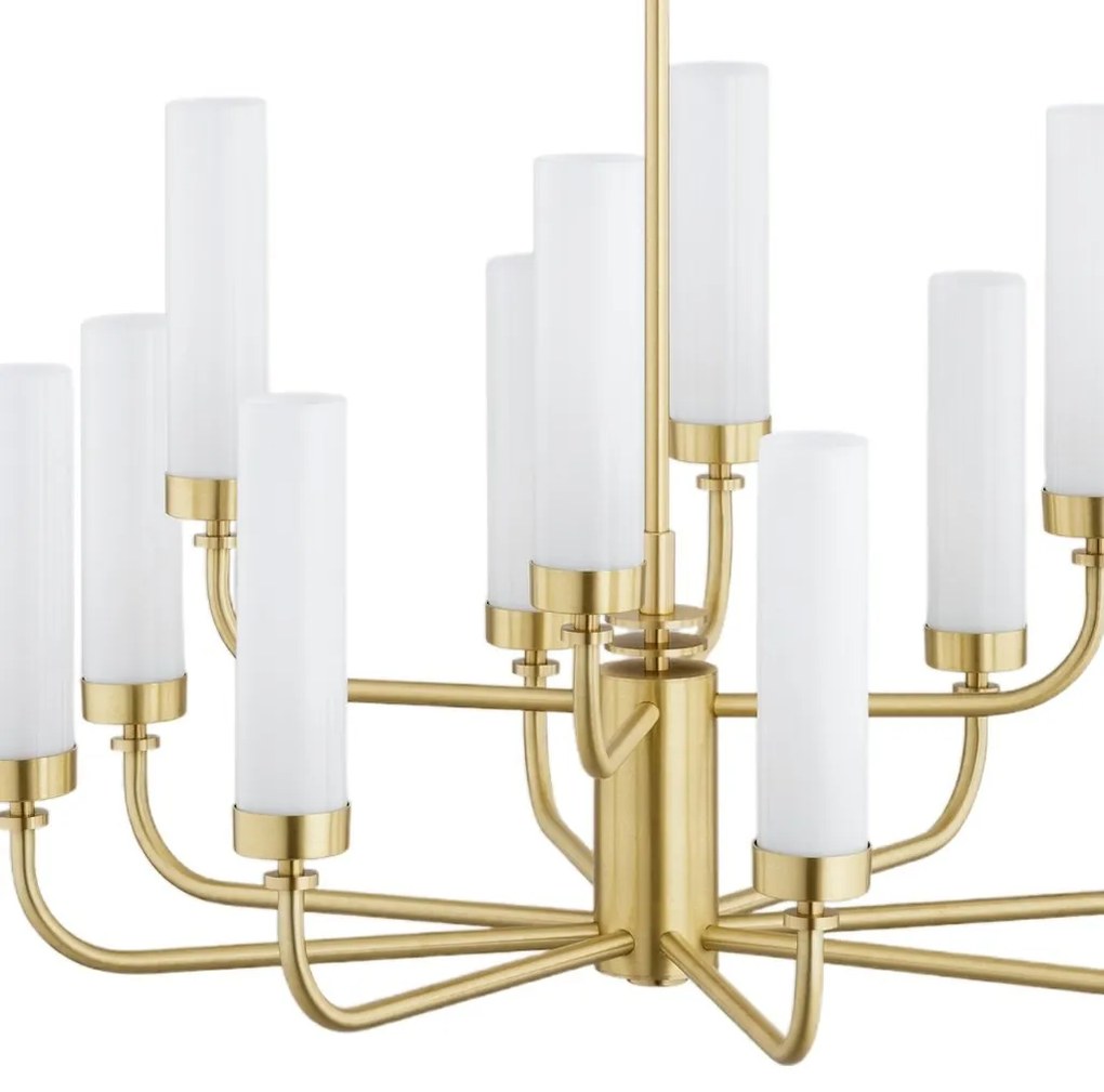 Candelabru 12 brate, alama periata, sticla alb mat PRESTON 5085