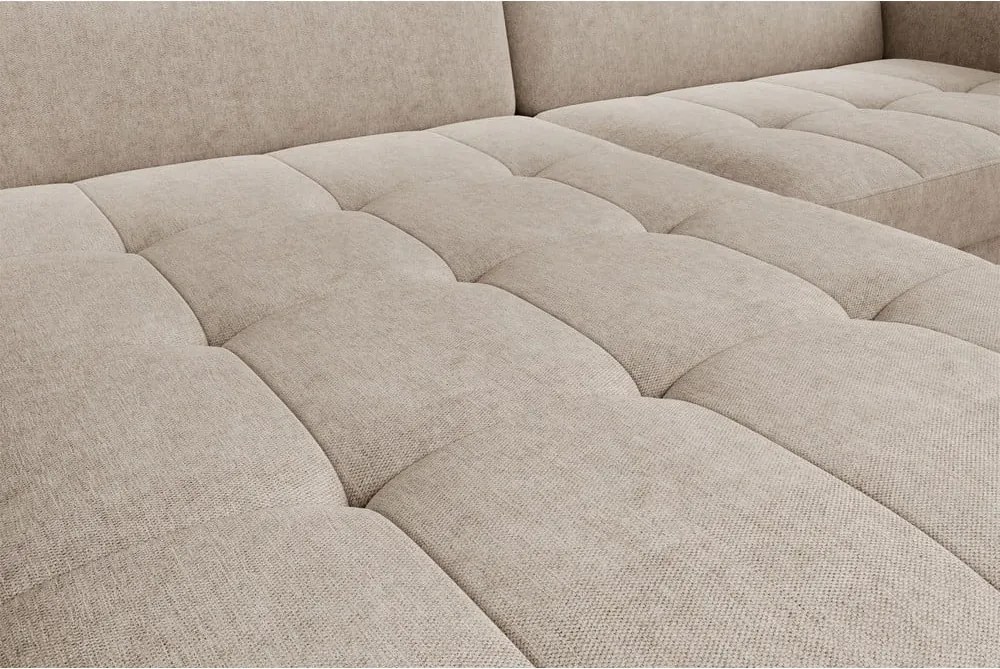 Colțar bej extensibil/cu spațiu de depozitare cu tapițerie din chenille (cu colț pe partea stângă/cu șezlong) Gomsi – ELTAP