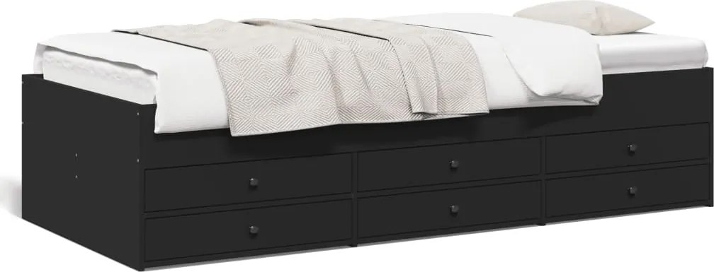 vidaXL Pat de zi cu sertare fără saltea, negru, 75x190 cm