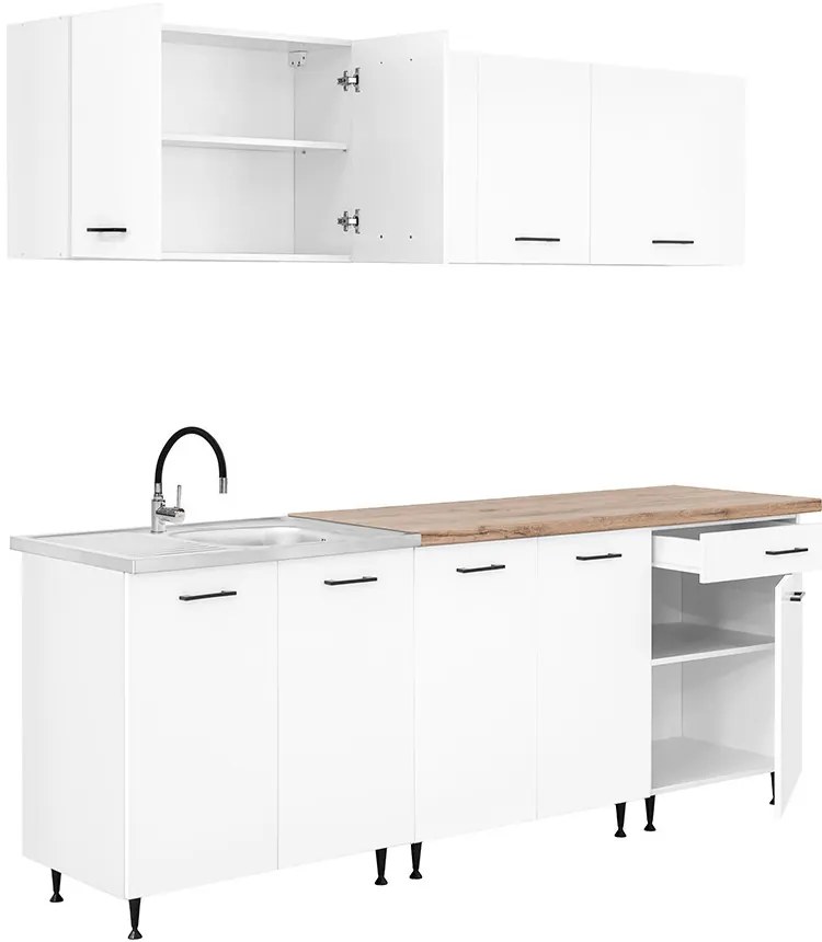 Dulap de bucătărie Primo 220 alb, blat de lucru din stejar charlestone