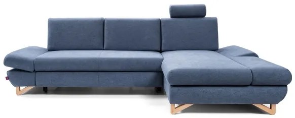 Colțar extensibil tapițat AVESTA, în formă L, cu spațiu de depozitare, orientare pe dreapta, albastru