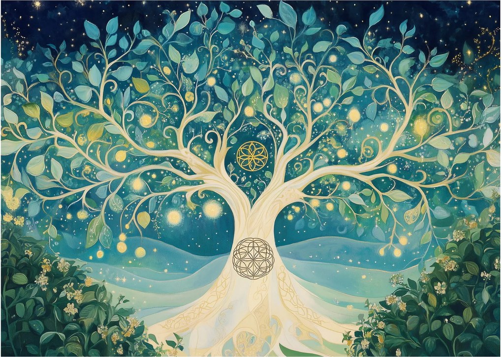 Tablou pe sticlă – Arbore magic cu spirale (70x50 cm)