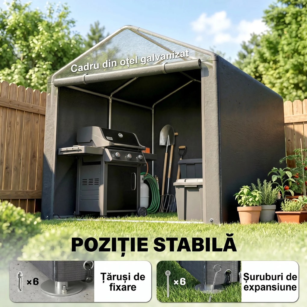 Outsunny Garaj pentru Motociclete, Bicilete sau Unelte de Exterior cu Intrare cu Fermoar, 160x218x172 cm, Gri Închis | Aosom Romania