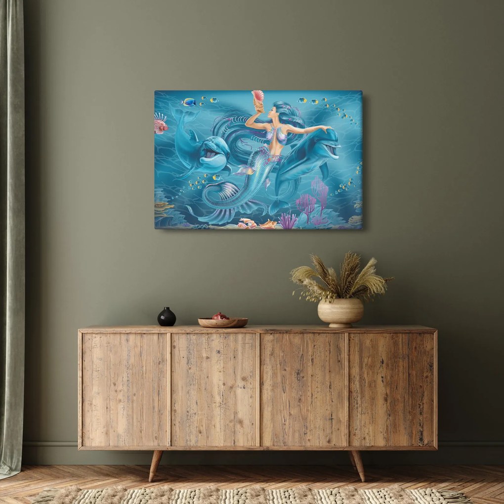 Tablou - Sirenă cu delfini (90x60 cm)