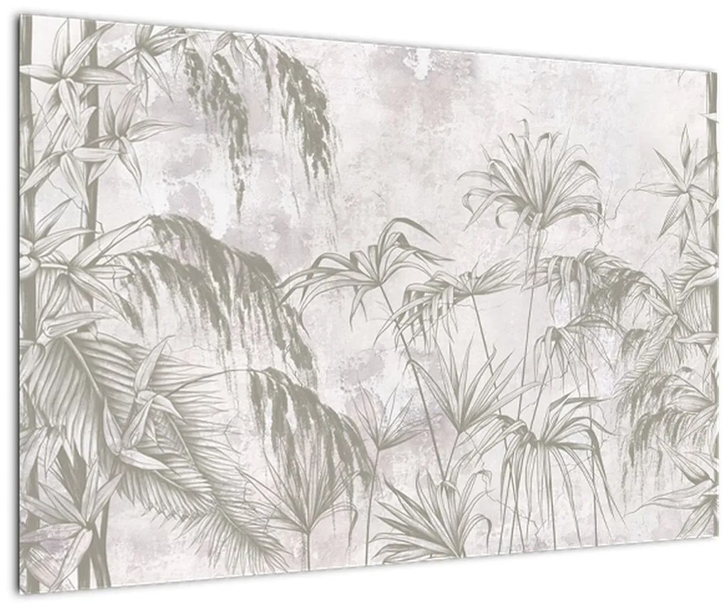 Tablou - Plante tropicale pe perete gri (90x60 cm)