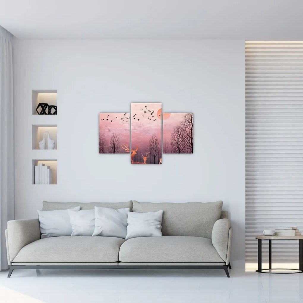 Tablou - Căprioare în strălucirea apusului de soare (90x60 cm)