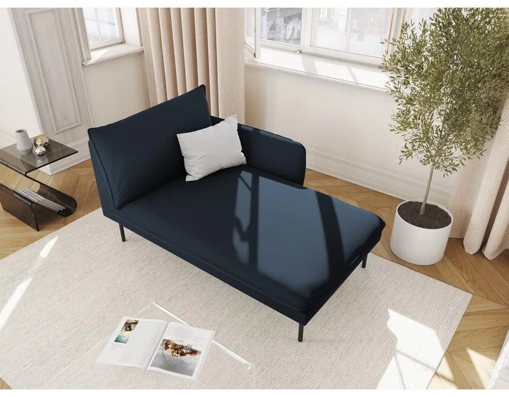 Șezlong albastru închis cu tapițerie din catifea (cu colțar pe partea dreaptă) Vienna – Cosmopolitan Design