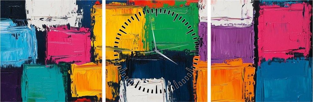 Tablou - Pictură cu pătrate colorate (cu ceas) (90x30 cm)
