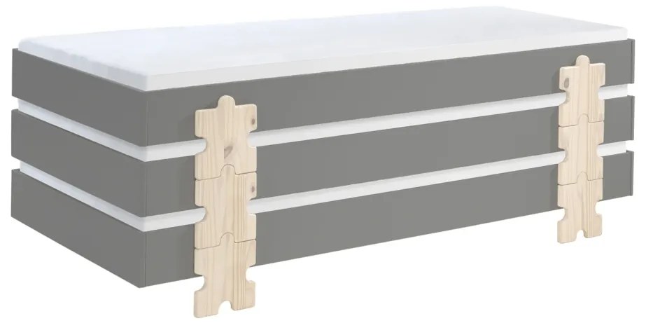 Set MODULO format din 3 Pat copii MODULO (90 x 200 cm) cu picioare Pat copii în formă de piesă de puzzle.