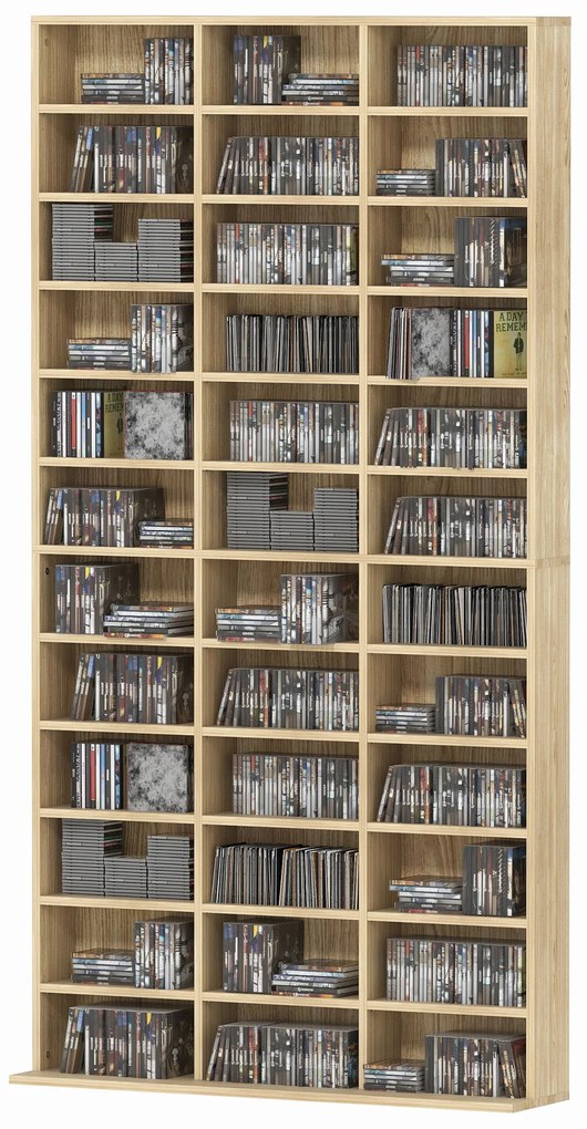 HOMCOM Depozite pentru CD-uri și DVD-uri, bibliotecă de depozitare 1116 CD-uri/528 DVD-uri, 36 compartimente și rafturi reglabile, chenar | Aosom Romania