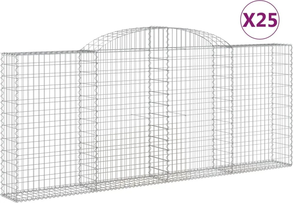 vidaXL Coșuri gabion arcuite 25 buc, 300x30x120/140 cm fier galvanizat