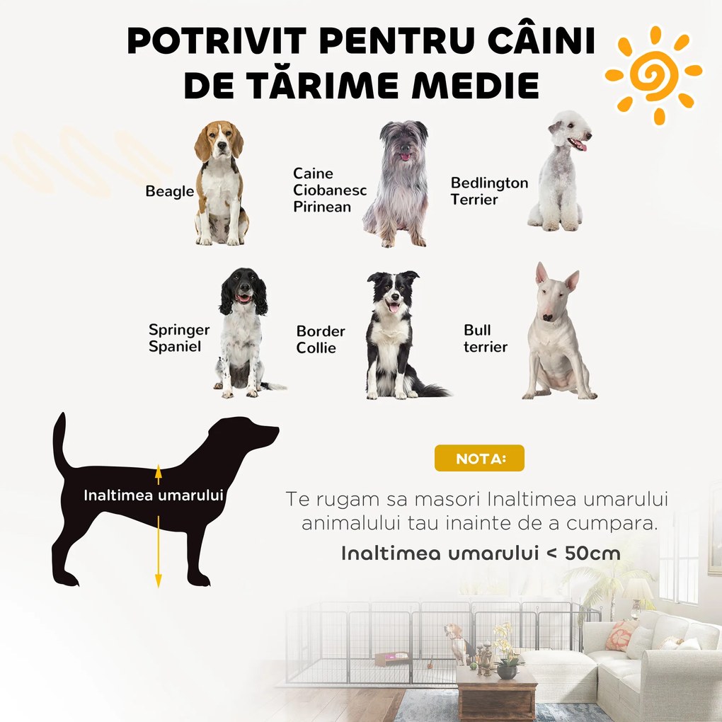 PawHut Țarc pentru Câini din 12 Panouri Portabil și Detașabil, 204x204x80 cm, Negru | Aosom Romania