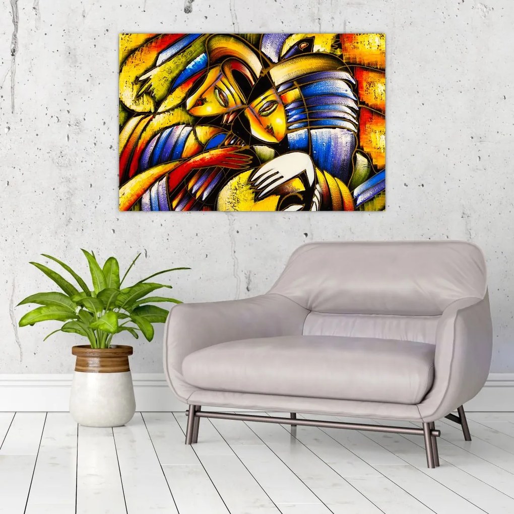 Tablou - Pictură în ulei, îndrăgostiții (90x60 cm)