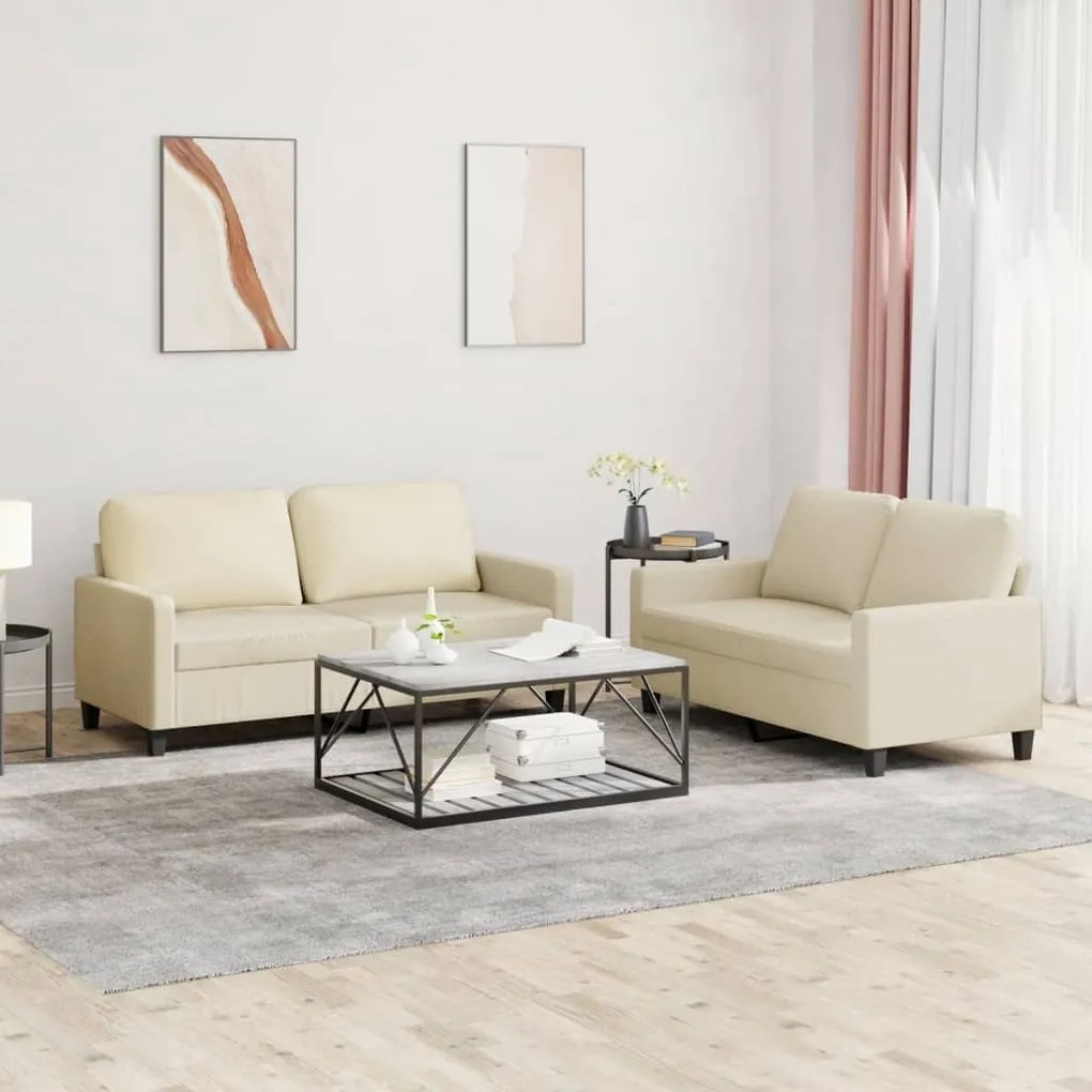 3201409 vidaXL Set de canapele cu perne, 2 piese, crem, piele ecologică