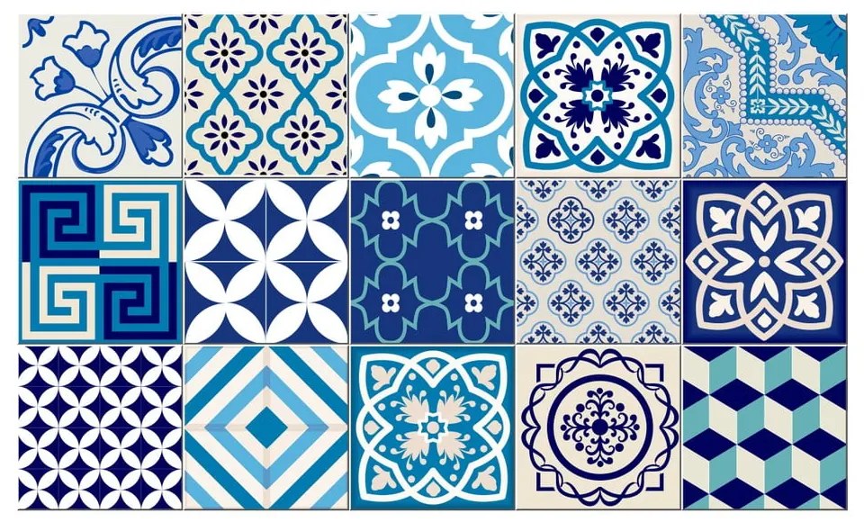 Set 15 autocolante de perete Ambiance Azur, 10 x 10 cm